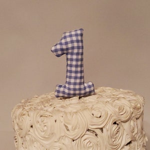 Blue Gingham Number, First birthday topper, Blue G160 - stuffed gingham number cake decoration