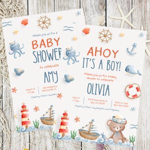 Custom Ahoy It&#39;s a Boy Invitations, Ahoy It&#39;s a Boy Baby Shower, Nautical Baby Shower Invites, Baby Shower Invite, Nautical Invitation