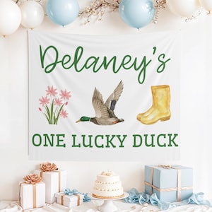 Custom One Lucky Duck Banner, Cake Smash Backdrop, One Lucky Duck Sign, Duck Party Decor, Duck 1st Birthday, One Lucky Duck, Mallard Duck
