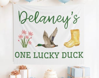 Custom One Lucky Duck Banner, Cake Smash Backdrop, One Lucky Duck Sign, Duck Party Decor, Duck 1st Birthday, One Lucky Duck, Mallard Duck