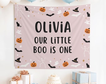 Custom Our Boo is One Banner, Our Little Boo is Turning One, Our Little Boo, Spooky One Birthday, 1st Birthday, Halloween Birthday, Boo Day