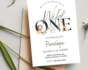 Custom Wild One Invitation, Wild One Birthday Invitation, Safari Birthday Invitation, Jungle Theme Invitation, Birthday Invitation, Wild One