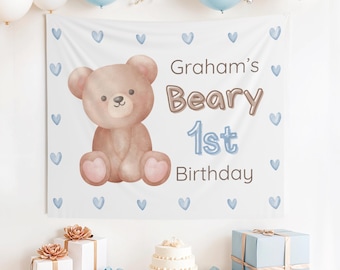 Aangepaste Beary 1e verjaardag banner, Beary eerste verjaardag decor, Beary 1e verjaardag teken, Beary 1e verjaardag jongen, Beary 1e verjaardag meisje, 1e verjaardag