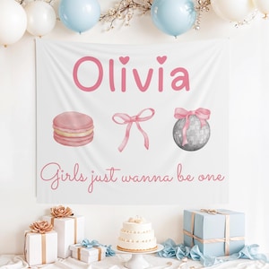 Custom Girls Just Wanna Be One Sign, Girls Just Wanna Be Decor, Pink Bow Birthday, Girl 1st Birthday, Bow Welcome Sign, Coquette Birthday