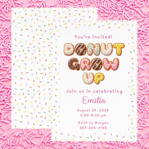 Custom Donut Grow Up Invitation, Donut Birthday Invitations, Donut Grow Up, Donut Party Invite, Donut Invitation, Donut Invite, 1st Birthday