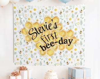 Custom Bee Birthday Banner, Bee Day Banner, Bee First Birthday, Bee Bday Party, 1st Bee Day, 1st Birthday Banner, Happy Bee Day, Bee Day