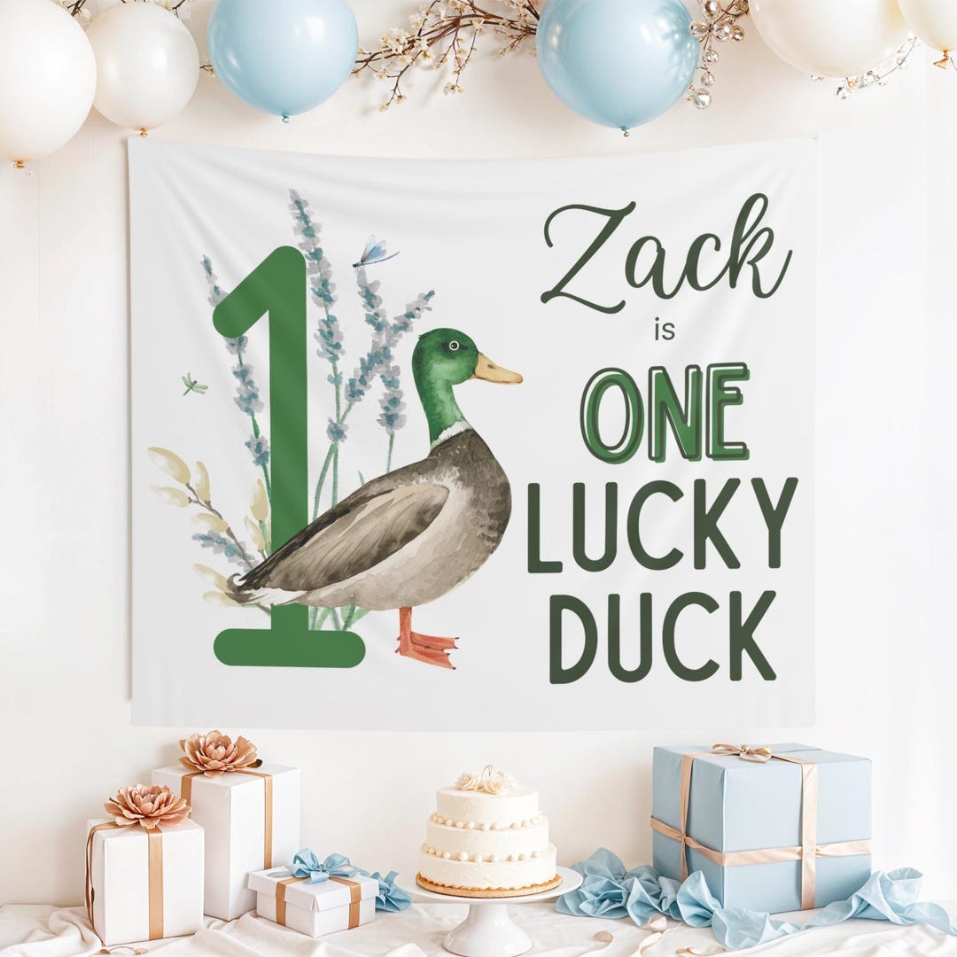 Custom One Lucky Duck Banner, Personalized 1st Birthday Banner, Duck ...