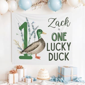 Custom One Lucky Duck Banner, Personalized 1st Birthday Banner, Duck Party Decor, Duck 1st Birthday, One Lucky Duck, 1st Bday, Mallard Duck