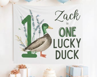 Custom One Lucky Duck Banner, Personalized 1st Birthday Banner, Duck Party Decor, Duck 1st Birthday, One Lucky Duck, 1st Bday, Mallard Duck