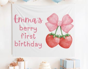 Custom Berry 1st Birthday Banner, Berry First Birthday Sign, Strawberry Party Banner, Strawberry 1st Bday Decor, Berry First, 1st birthday