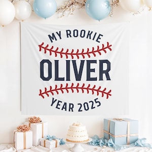 Custom My Rookie Year Banner, My Rookie Year Birthday, Baseball 1st Birthday, Our Little Rookie, Rookie Year Decor, Baseball Birthday