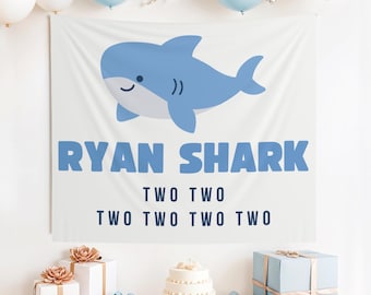 Benutzerdefinierte Baby Hai Zwei Zwei Zwei Banner, Baby Hai Zwei Zwei Zwei Hintergrund, Baby Hai Banner, Baby Hai Geburtstag, Hai Geburtstag, 2 Geburtstag