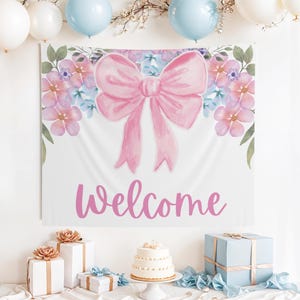 Custom Pink Bow Baby Shower Banner, Bow Baby Shower Decor, Pink Bow Shower, Baby Shower Sign, Baby Shower Welcome Sign, Coquette Pink Bow