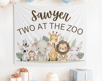 Letrero personalizado de Dos en el Zoológico, pancarta de Dos en el Zoológico, cumpleaños de Dos en el Zoológico, Dos en el Zoológico, fiesta de cumpleaños del zoológico, segundo cumpleaños, cumpleaños del zoológico