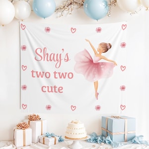 Custom Two Two Cute Banner, Tutu Cute Banner, Two Two Cute Birthday, 2nd Birthday Banner, Two Year Old Party, Tutu Cute, Ballerina Birthday