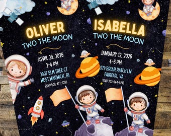 Custom Two the Moon Invitation, Two the Moon Invite, Outer Space Birthday Invitation, 2nd Birthday, Birthday Invitation, Astronaut Birthday