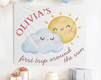 Banner personalizado de "Primer viaje alrededor del sol", "Primer viaje alrededor del sol", "Primer cumpleaños con sol", "Primer viaje alrededor del sol", "Primer cumpleaños"