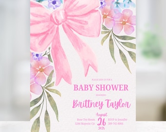 Custom Bow Baby Shower Invitation, Pink Bow Baby Shower Invitation, Pink Bow Baby Shower, Baby Shower Invite, Girl Baby Shower, Coquette
