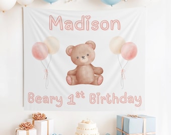 Aangepaste Beary eerste verjaardag banner, Beary 1e verjaardag banner, Beary eerste verjaardag decor, mijn Beary eerste verjaardag, Bear 1e verjaardag meisje
