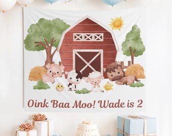 Striscione personalizzato per il secondo compleanno a tema fattoria, Oink Moo Cockadoodle, Oink Baa Moo Im Two, Moo Moo Im 2, Compleanno in fattoria, Decorazioni per il secondo compleanno a tema fattoria