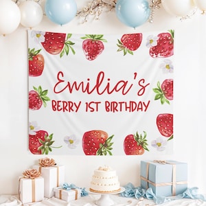 Custom Berry 1st Birthday Banner, Berry First Birthday Sign, Strawberry Party Banner, Strawberry 1st Bday Decor, Berry First, 1st birthday