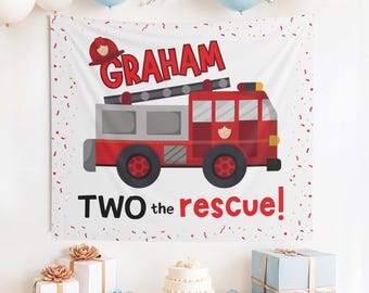Custom Two the Rescue Banner, Firetruck Birthday Banner, Two the Rescue Birthday, Sound the Alarm, Two the Rescue, 2nd Birthday, Firetruck