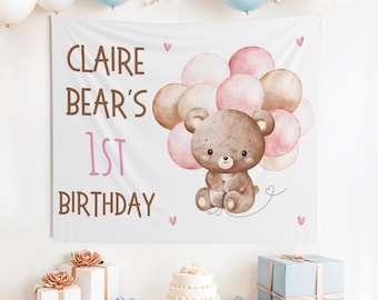 Custom Beary 1st Birthday Banner, Beary First Birthday Decor, Personalized 1st Birthday Sign, Bear Bday Boy, Bear Bday Girl, 1st Birthday