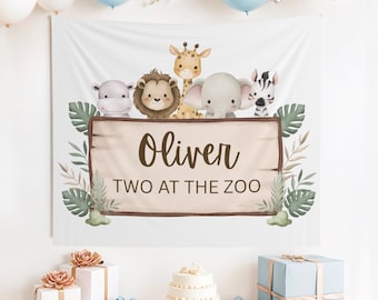 Letrero personalizado de Dos en el Zoológico, pancarta de Dos en el Zoológico, cumpleaños de Dos en el Zoológico, Dos en el Zoológico, fiesta de cumpleaños del zoológico, segundo cumpleaños, cumpleaños del zoológico