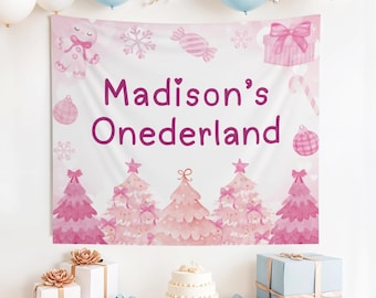 Banner de cumpleaños personalizado de Winter Onederland, niña de Winter Onederland, decoración de Winter Onederland, fondo de Winter Onederland, primer cumpleaños, rosa