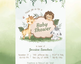 Custom Safari Baby Shower Invitation, Safari Baby Shower Invite, Safari Baby Shower, Jungle Baby Shower, Safari Invitation, Jungle Shower