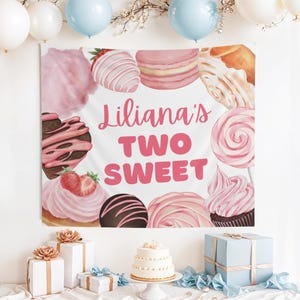 Personnalisé deux bannières d&#39;anniversaire douces, deux décorations de bienvenue sucrées, deux décorations de fête sucrées, bannière 2e anniversaire, deux décorations sucrées, 2e anniversaire, donut bday
