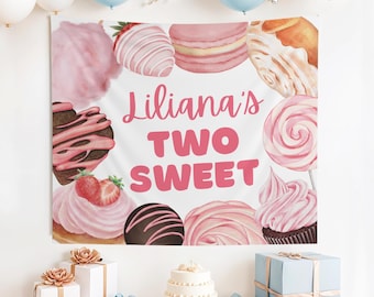 Pancarta de cumpleaños personalizada "Two Sweet", letrero de bienvenida "Two Sweet", decoración para fiesta "Two Sweet", pancarta de segundo cumpleaños, "Two Sweet", segundo cumpleaños, cumpleaños de donut