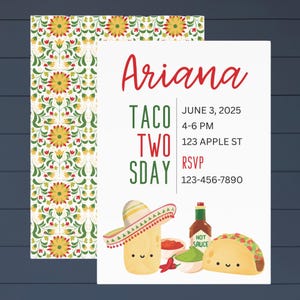 Benutzerdefinierte Taco Twosday Einladung, Taco-Geburtstags-Party Einladung, Fiesta-Geburtstags-Einladung, Taco Bout a Party, Taco Twosday, 2. Geburtstag