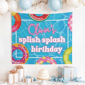 Custom Splish Splash Birthday Bash Banner, Pool Birthday Party Decoration, Splish Splash Birthday Sign, Pool Party Birthday, Summer Birthday