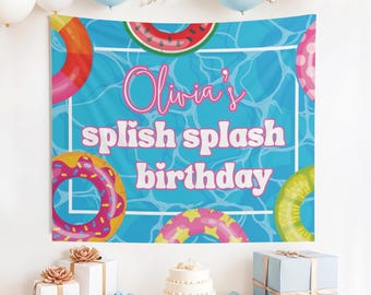Aangepaste splish splash verjaardagsbanner, zwembad verjaardagsfeestje decoratie, splish splash verjaardag bord, pool party verjaardag, zomer verjaardag