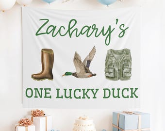 Custom One Lucky Duck Banner, Cake Smash Backdrop, One Lucky Duck Sign, Duck Party Decor, Duck 1st Birthday, One Lucky Duck, Mallard Duck