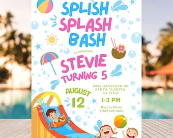 Custom Splish Splash Birthday Bash Invitation, Splish Splash Birthday Bash, Pool Party Invite, Splish Splash Invitation, Pool Party, Digital