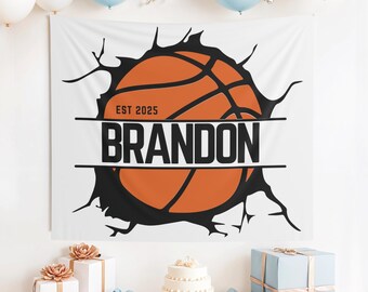 Banner de baloncesto personalizado, letrero con nombre de baloncesto, banner para fiesta de baloncesto, decoración de guardería de baloncesto, fondo para el año del novato de baloncesto