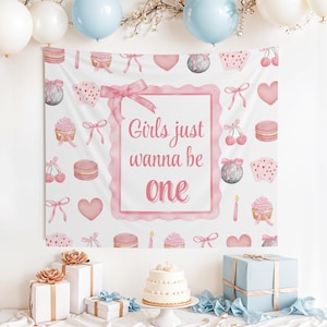 Girls Just Wanna Be One Sign, Girls Just Wanna Be One Decor, Pink Bow Birthday, Girl First Birthday, Bow Welcome Sign, Coquette Birthday