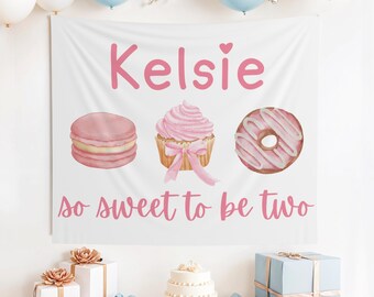 Pancarta personalizada "Sweet to Be Two", letrero de bienvenida "Two Sweet", decoración para fiesta "Two Sweet", pancarta para segundo cumpleaños, "Two Sweet", segundo cumpleaños, cumpleaños con dona