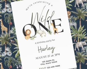 Custom Wild One Invitation, Wild One Birthday Invitation, Safari Birthday Invitation, Jungle Theme Invitation, Birthday Invitation, Wild One