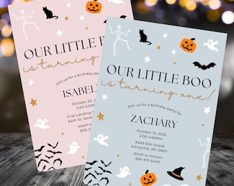 Custom Our Little Boo is Turning One Invitation, Our Little Boo is One, First Boo Day, Halloween Birthday, 1st Birthday, Birthday Invitation