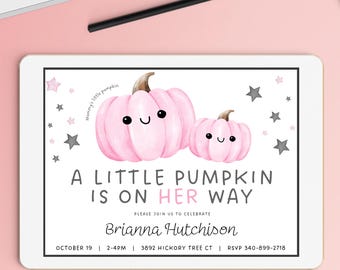Custom Een beetje pompoen is onderweg-uitnodiging, een kleine pompoen is onderweg nodig uit, een kleine pompoen is onderweg, pompoenbabyshower