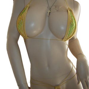Tie Dye Microkini Fishnet Exotic Dancewear Extreme Micro Teardrop Sling Bikini Stripper Wear