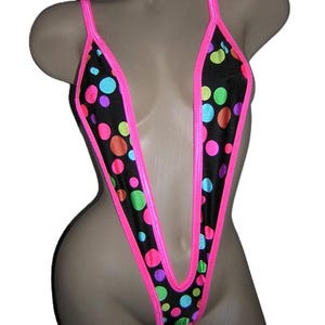 Slingshot Exotic Dancewear One Piece Polka Dots Stripperwear Sling Bikini Monokini