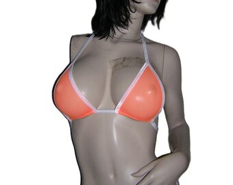 Exotic Dancer Sheer Orange Mesh Stripper Scrunch Butt Bikini See Through Stripperwear