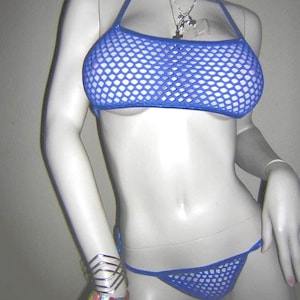Fishnet Bikini, Sheer Bandeau Exotic wear, Exotic Dancewear, Two Piece Stripper Outfits