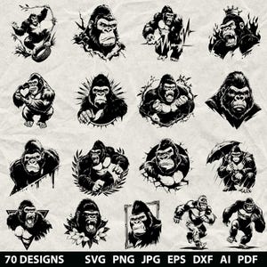 70+ Gorilla Bundle Svg, Dxf, Eps, Ai, Pdf, Jpg, Png Monkey Grayscale Burn Image Cut Vector Cnc Wood Cut Animal Cricut Gorilla Silhouette