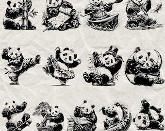 160 Panda Bundle Svg, Dxf, Eps, Ai, Pdf, Jpg, Png China Animal Grayscale Burn Image Cut Vector Cnc Wood Cut Cricut Panda Bear Silhouette