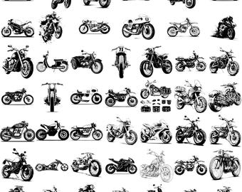 194 Motorcycle Bundle Svg, Dxf, Eps, Ai, Pdf, Jpg, Png Classic Motorcycle Grayscale Burn Image Cut Vector Cnc Wood Cut Cricut Silhouette